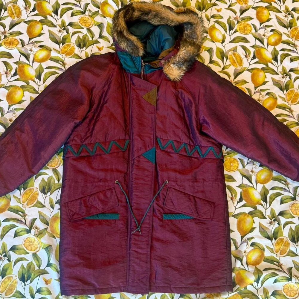 VTG 80s 'Braetan' PUFFER PARKA w/ removable faux fur hood lining! color shifts!